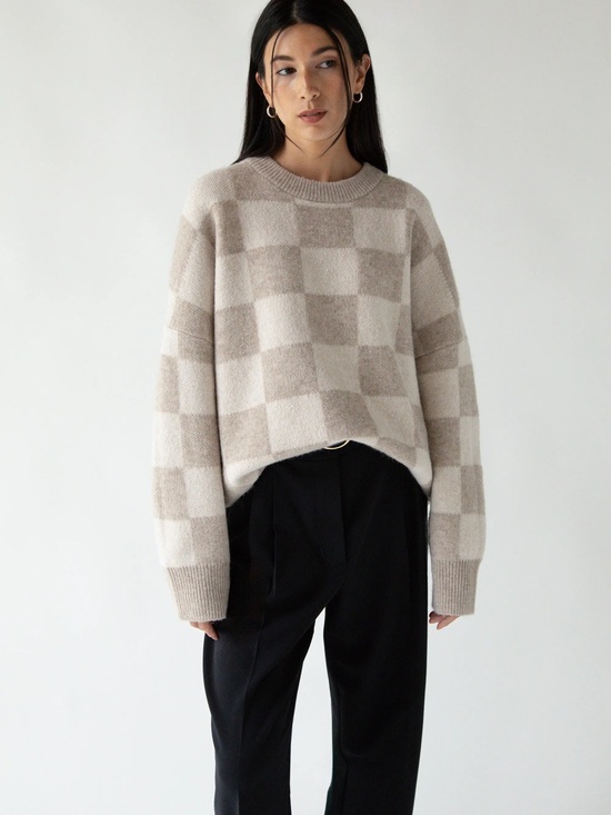 OAK + FORT Sweaters - Oak + Fort Checkered Crewneck Sweater